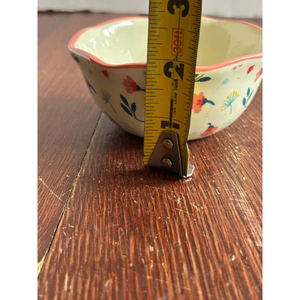 Pioneer Woman Floral 1/2 Cup Measuring Prep Bowl Stoneware Scalloped Pink Rim